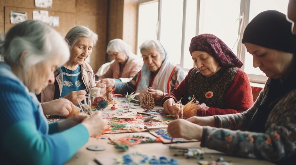 mulheres fazendo artesanado em grupo